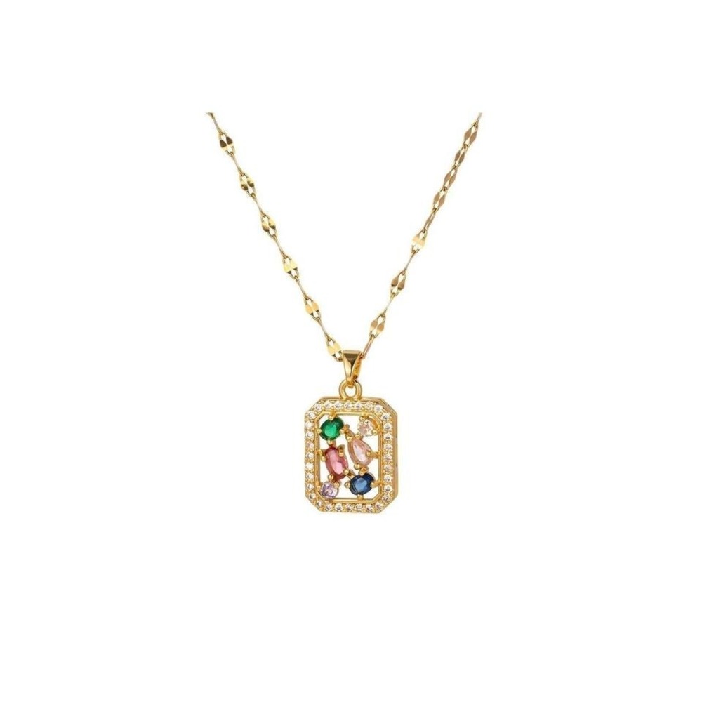 Necklace 18K Gold Plated Cubic Zirconia Women Stainless Steel Hypoallergenic‎